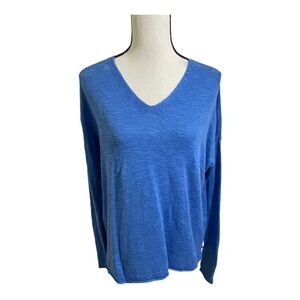 Eileen Fisher womens V-Neck organic linen cotton blend sweater top medium